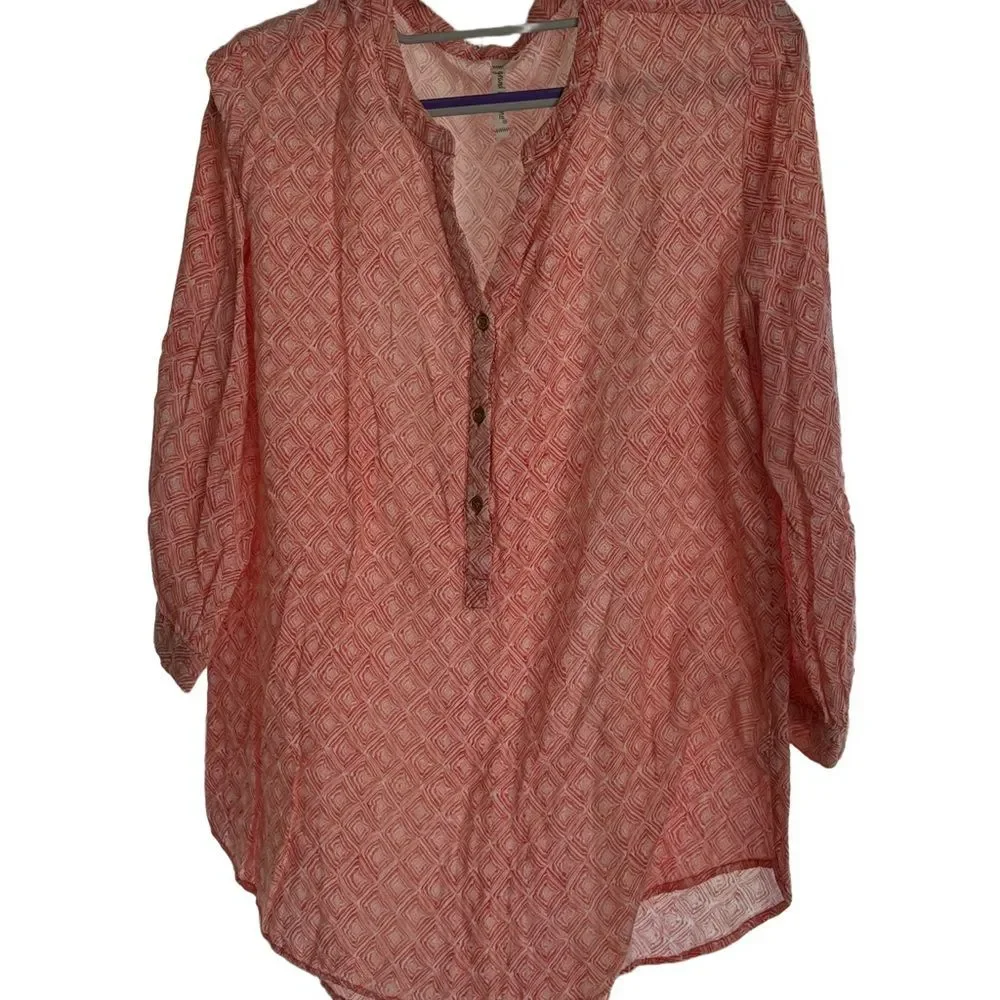 Grand & Greene V-Neck and ButtonTunic Size Large Orange and White EUC